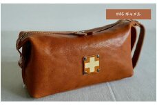 木の庄帆布 小物入れ ラウンドポーチ K-KHG-WBP01T　#46 CAMEL(キャメル) - レザーのなめらか感を引き出すボックスポーチ