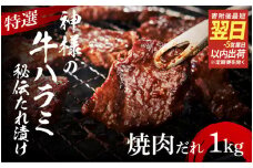 【 スピード発送 】特選神様の牛ハラミ 秘伝たれ漬け 1kg（焼肉だれ2p）