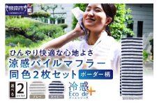 クール糸(R)使用の涼感パイルマフラー同色2枚セット CLBD-100【ボーダー柄】【011E-030】