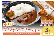 【自家用 化粧箱なし】ゆるっとグルテンフリー ごろろっと肉塊ほおばるポークカレー（甘口）3食セット【092E-010】