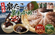 大阪産 泉タコ （生たこ） 650g （1杯～3杯）×1袋 と 茎わかめ 佃煮 180gの セット 魚介類 海鮮 タコ わかめ 冷凍