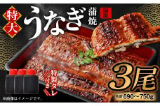 国産 うなぎ 蒲焼 3尾 （690〜750g）と 特製タレ 3個 セット 鰻 ウナギ 蒲焼き うなぎ蒲焼 セイロ蒸し せいろ蒸し タレ付 冷凍 父の日