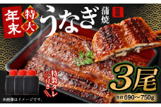 【12/15までの入金確認で年内発送】国産うなぎ蒲焼 3尾（690〜750g）と特製タレ3個セット【2024年12月21日より順次発送】 ｜年内発送 年末発送 お正月 大晦日 年末年始 鰻 ウナギ 蒲焼 うなぎ蒲焼 タレ付 大阪府 阪南市