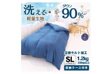＜洗える羽毛布団＞羽毛本掛け布団シングル  洗濯可 国産 抗菌防臭防ダニ ネイビー 1.2kg【1124859】