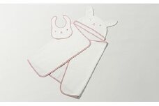 009_5009 コットンベビー　フード付きおくるみ+スタイセット（ピンク）