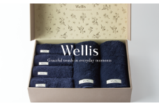 Wellis【極上の肌心地】フェイスタオル４枚・バスタオル２枚　ギフトセット　ネイビー（009_5035_03）