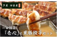 芦屋 一口餃子「壱心」と黒豚餃子セット 48個 ／ 人気 おすすめ セット ぎょうざ 餃子 中華 中華料理 冷凍 冷凍餃子 簡単調理 ギョウザ こだわり 肉汁 ジューシー 国産 野菜 肉 一口サイズ おつまみ 鹿児島黒豚 取り寄せ グルメ ポン酢 タレ付