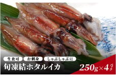 【レビューキャンペーン】旬凍結ホタルイカ　小分け約250g×４パック　生食可　お刺身　しゃぶしゃぶに