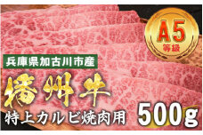 加古川市産  黒毛和牛(播州牛) 特上カルビ焼肉用 500g