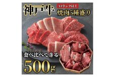 神戸牛 焼肉 5種盛り　500g（専用仕切り箱）　KB002