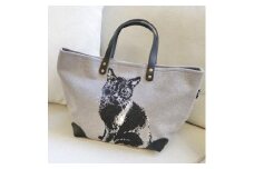 【グレー×ブラック】黒猫大好きさんに愛されたい　and.eオリジナルキャラクター 【黒猫のタンゴ】トートバッグ