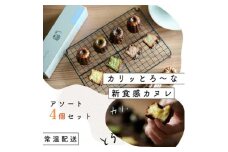[№5258-7611]0899 【カリッとろ～な新食感 カヌレ】セトレのカヌレ 4種4個セット 「プレーン 抹茶 ラズベリー コーヒー」 SETRE Canele　選べるラベルカラー エメラルドグリーン