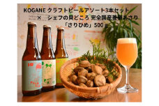 [№5258-1320]KOGANE クラフトビールアソート3本セット×シェフの貝どころ 完全国産養殖あさり「さりひめ」500g　国産 あさり アサリ 養殖 ビール 酒 兵庫県 姫路市