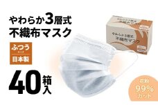 [№5258-1432]やわらか3層式不織布マスク 40箱入り 【 日用品 衛生用品 消耗品 国内産 マスク 不織布 】