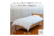 ポーランド産コウダ種マザーグース ダウン95% 薄め冬用羽毛ふとん セミダブルサイズ【1457455】