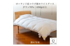 ポーランド産コウダ種ホワイトグース ダウン93% 薄め冬用羽毛ふとん クイーンサイズ【1457471】