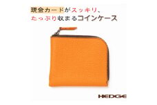 HEDGE　L字ファスナーのコインケース(オレンジ) たつの市産シュリンク型押し牛革【1282849】