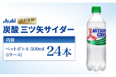 炭酸 三ツ矢サイダー 500ml × 24本 ( 1ケース ) ペットボトル 飲料 炭酸飲料 飲み物 ドリンク ジュース 三ツ矢 サイダー まとめ買い 箱 買い ケース ミツヤサイダー 送料無料 アサヒ飲料 兵庫 兵庫県 明石市