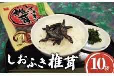 国産焼き塩使用 しおふき椎茸 10袋セット　しおふき 椎茸 塩ふき しいたけ お茶漬け おにぎり 昆布茶 炊き込みご飯 和えもの 酒の肴 あて おにぎりの具 ご飯のおとも ごはんのお供 兵庫県 明石市