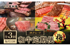 神戸ビーフ IT-「梅」 定期便「梅」コース 定期便 3ヶ月 しゃぶしゃぶ すき焼き 焼肉 BBQ ステーキ 神戸牛 食べ比べ 太田家 牛肉 肉 冷凍 神戸肉 兵庫県 伊丹市 [№5275-0183]