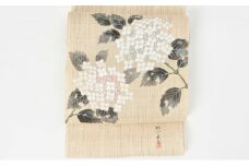 名古屋帯　麻　紫陽花柄　お仕立て上がり　お単衣　絽　紗に　あじさい [№5275-0297]