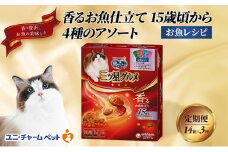 【定期便3回】銀のスプーン三ツ星グルメ 香るお魚仕立て15歳頃から4種のアソート お魚レシピ 200g×14箱 3ヶ月連続お届け ペットフード キャットフード 猫のごはん 猫用フード 猫 ペット [№5275-0623]