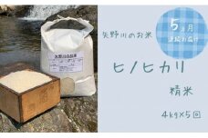【定期便・全5回】矢野川のお米　ヒノヒカリ精米4kgｘ5回