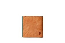 本革製三つ折り財布(ショルダーベルト付き)(キャメル×ターコイズ)/ イタリア製 本革 革 財布 三つ折り財布 高級 おしゃれ サイフ さいふ メンズ レディース キャメル ブラウン ラフトレザーズ 
