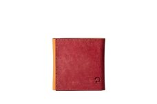 本革製三つ折り財布(ショルダーベルト付き)(ボルドー×オレンジ)/ イタリア製 本革 革 財布 三つ折り財布 高級 おしゃれ サイフ さいふ メンズ レディース ボルドー ワインレッド ラフトレザーズ 