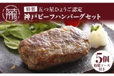 五つ星ひょうご認定特製神戸ビーフハンバーグセット(100g×5個入り)《 ハンバーグ  職人 鉄板焼  特上ハンバーグ 惣菜 送料無料 小分け 簡単調理 こだわり プレゼント お取り寄せ おすすめ 》【2401I00601】