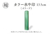 カラー水牛印【天然オランダ水牛】(オリーブ)13.5mm《 雑貨 印鑑 水牛 もみ革 水牛印 ケース付き 革 》【2407S09806】