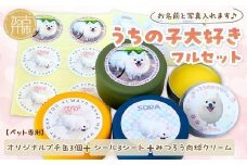 【ペット専用】うちの子大好きフルセット オリジナルプチ缶3個+シール3シート+うちの子専用肉球クリームセット 《 ペットグッズ 犬 容器 小物入れ 缶 シール オリジナル ステッカー クリーム セット 》【2401N13301】