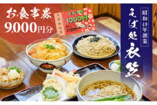 【お食事券9000円分】自家製麺と赤穂塩が決め手！母娘で営む昭和49年創業の老舗「そば処 衣笠」