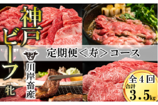 【神戸牛 牝 定期便】贅沢に神戸ビーフを堪能〈寿〉定期便コース（合計3,520g）　（200-7）