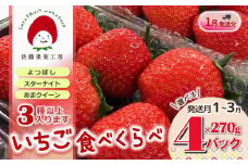 《2026年産先行予約》「西脇市産 旬のいちご３品種食べ比べセット」（1箱４パック）【佐藤果実工房 全国いちご選手権銀賞受賞農園 TVで紹介!】令和８年１月中旬配送分（12-41）