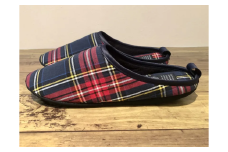 【播州織】コットンリネン ルームシューズ 【紺チェック：Mサイズ】 mulberry fabric （10-109）