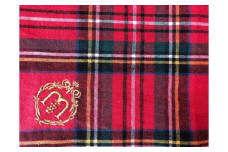 【播州織】タータンチェック ロゴ刺繍ハンカチ（大判）【赤チェック】 mulberry fabric （06-48）