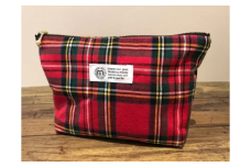 【播州織】コットンリネンチェック マチ付きポーチ【赤チェック】mulberry fabric （07-51）