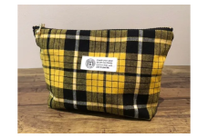 【播州織】コットンリネンチェック マチ付きポーチ【黄色チェック】mulberry fabric （07-51）