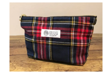 【播州織】コットンリネンチェック マチ付きポーチ【紺チェック】mulberry fabric （07-51）
