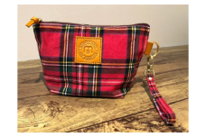 【播州織】コットンリネンチェック ストラップ付きポーチ【赤チェック】 mulberry fabric （13-33）