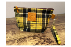 【播州織】コットンリネンチェック ストラップ付きポーチ【黄色チェック】mulberry fabric （13-33）
