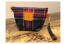 【播州織】コットンリネンチェック ストラップ付きポーチ【紺チェック】mulberry fabric （13-33）