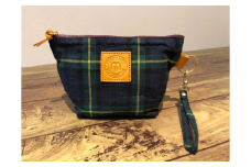【播州織】コットンリネンチェック ストラップ付きポーチ【緑チェック】mulberry fabric （13-33）