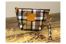【播州織】コットンリネンチェック ストラップ付きポーチ【ベージュチェック】mulberry fabric （13-33）