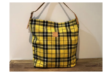 【播州織】コットンリネンチェック ワンショルダーバッグ【黄色チェック】mulberry fabric （29-14）