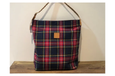 【播州織】コットンリネンチェック ワンショルダーバッグ【紺チェック】mulberry fabric （29-14）