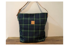 【播州織】コットンリネンチェック ワンショルダーバッグ【緑チェック】mulberry fabric （29-14）