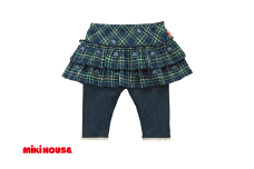 【ミキハウス】チェックスカート付き8分丈パンツ【紺・100cm】（48-13）こども 子ども服 子ども 子供 子供服 播州織 mikihouse ミキハウス