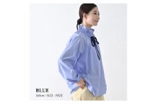 【THE INDUSTRY WORKS】リボンフリルネックブラウス（ブルー）・1着　TIW-W037（66-26） レディース ブラウス